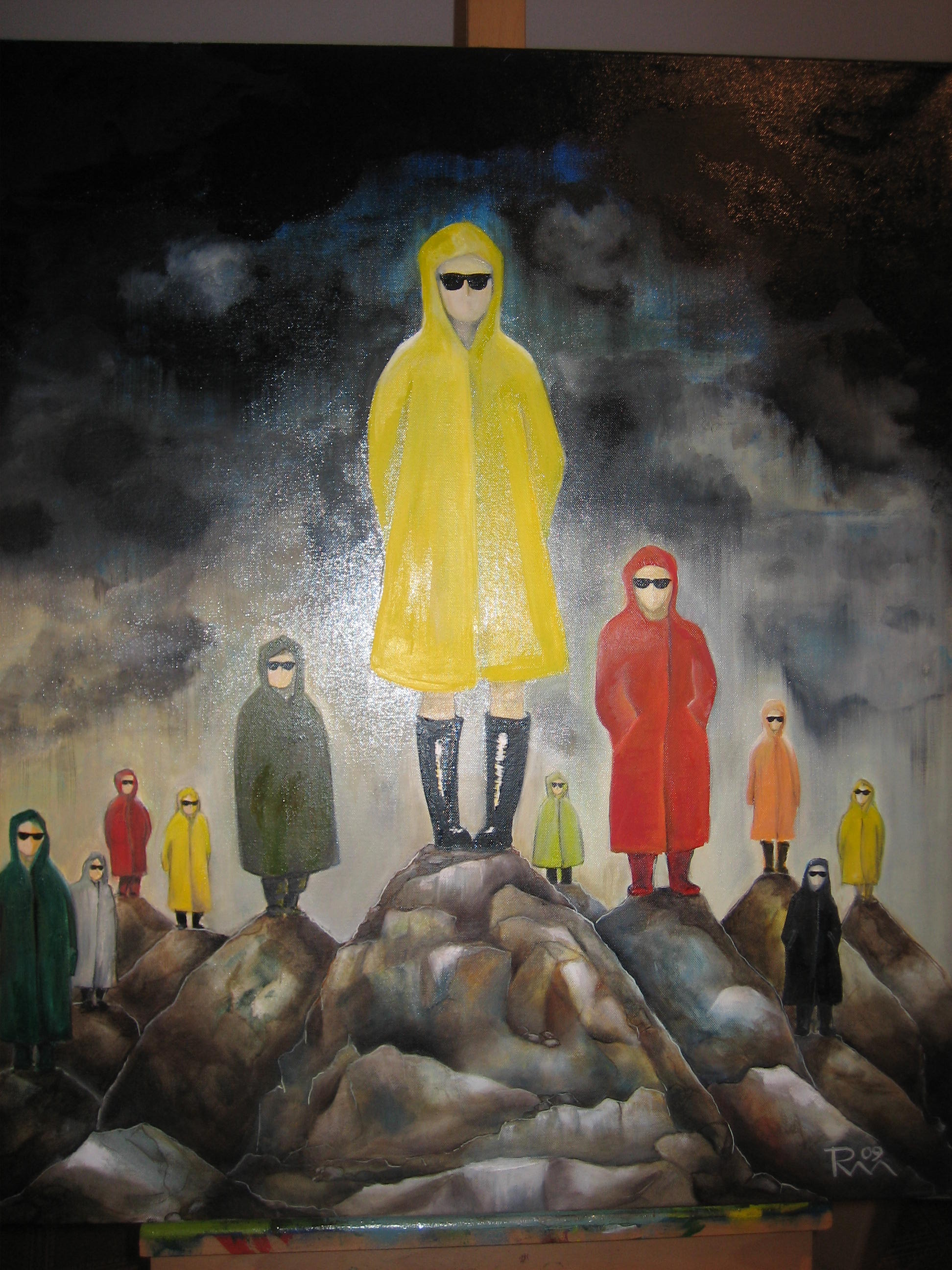 GIPFELSTÜRMER IM REGEN ( Wege zum Ruhm) 2009, Öl auf Leinen, 70cm x 80cm